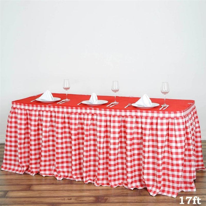 Checkered Gingham Polyester Table Skirt SKT_CHK_RED_17