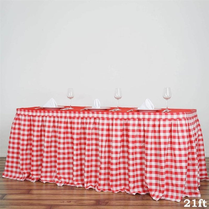 Checkered Gingham Polyester Table Skirt SKT_CHK_RED_21