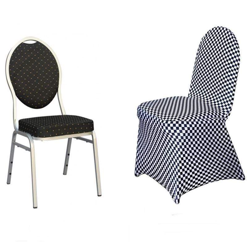 Checkered Spandex Stretchable Chair Cover - Black and White CHAIR_SPXCHK_BLK
