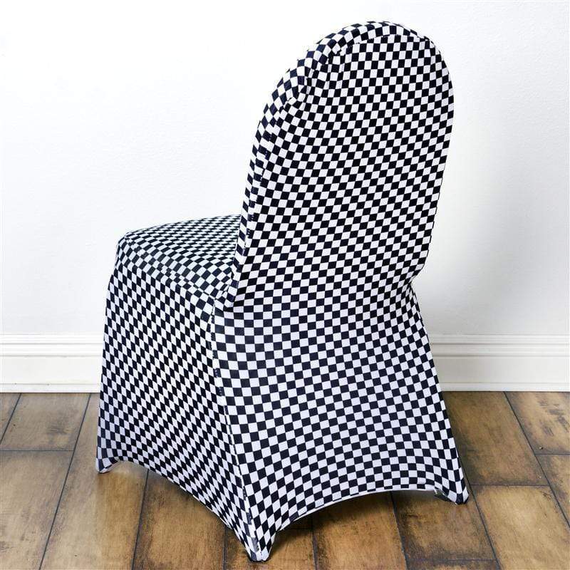 Checkered Spandex Stretchable Chair Cover - Black and White CHAIR_SPXCHK_BLK