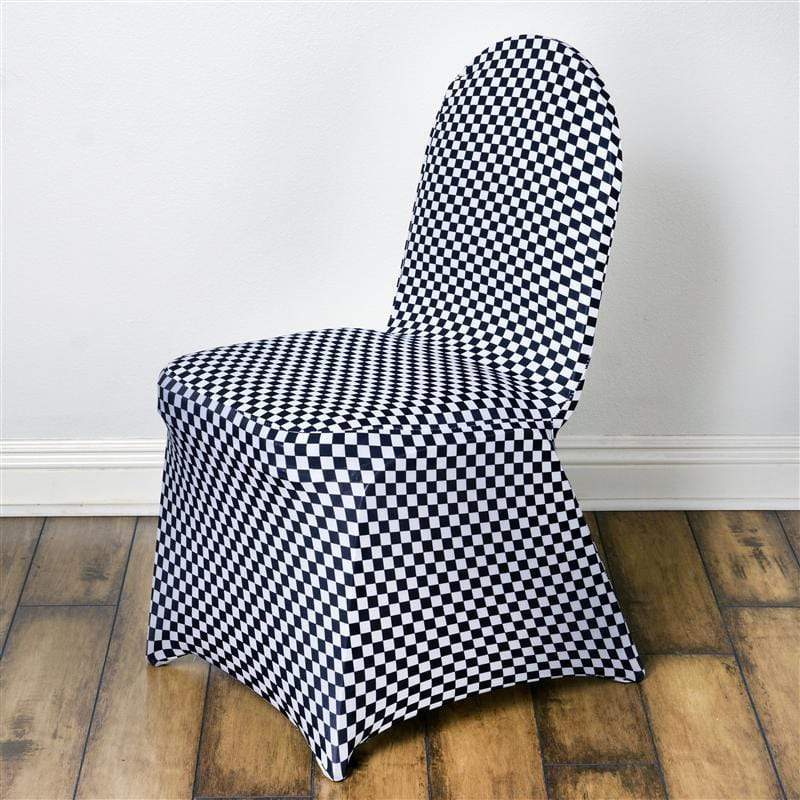 Checkered Spandex Stretchable Chair Cover - Black and White CHAIR_SPXCHK_BLK