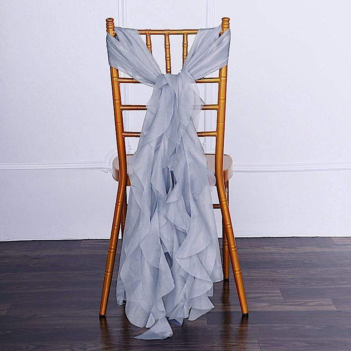 Chiffon Curly Chair Sash Bows Ties Wedding Decorations SASH_03_086