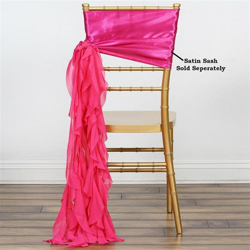 Chiffon Curly Chair Sash Bows Ties Wedding Decorations SASH_03_FUSH