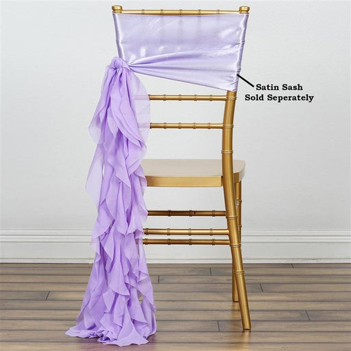 Chiffon Curly Chair Sash Bows Ties Wedding Decorations SASH_03_LAV