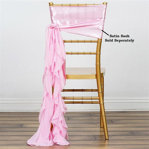 Chiffon Curly Chair Sash Bows Ties Wedding Decorations SASH_03_PINK