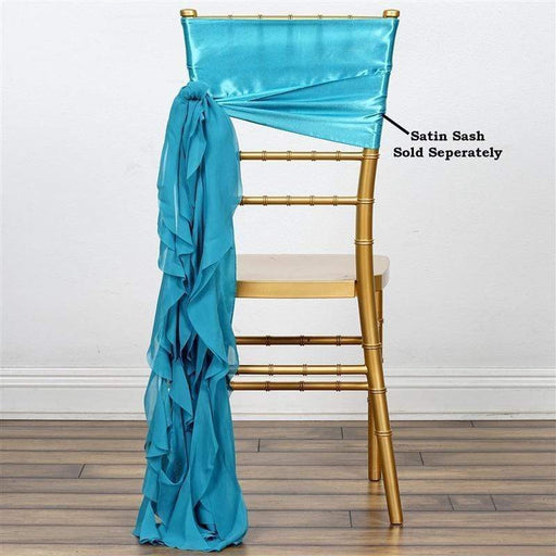 Chiffon Curly Chair Sash Bows Ties Wedding Decorations SASH_03_TURQ