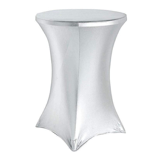 Cocktail Table Cover Premium Metallic Fitted Spandex Tablecloth TAB_COCK22S_SILV