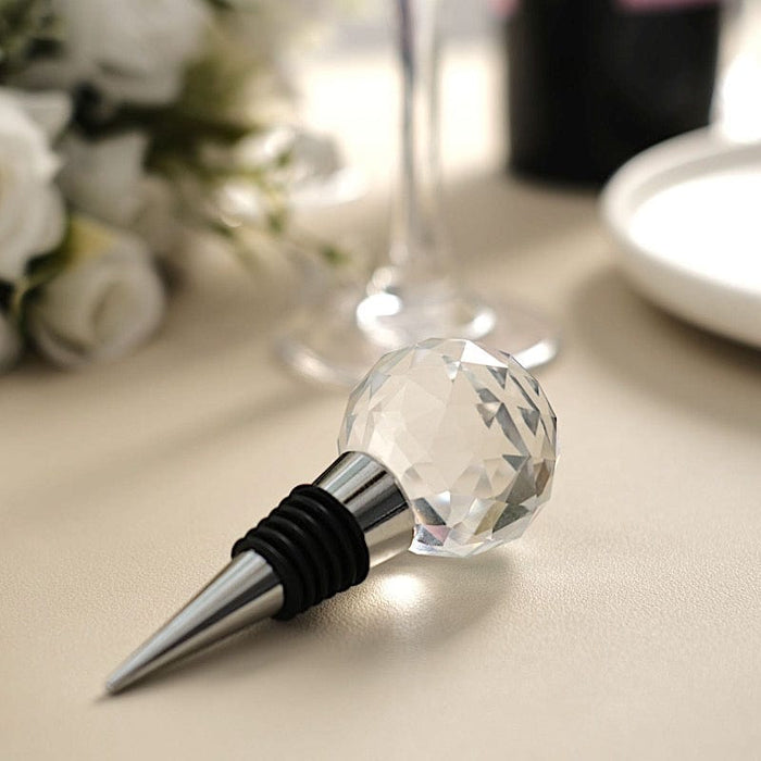 Crystal Glass Ball Metal Wine Bottle Stopper with Gift Box Wedding Favor - Silver and Clear STOP_BALL_SILV