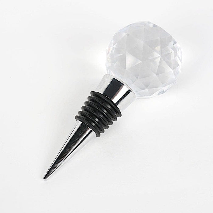 Crystal Glass Ball Metal Wine Bottle Stopper with Gift Box Wedding Favor - Silver and Clear STOP_BALL_SILV