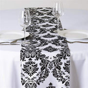 Damask Flocking Table Runner RUN_FLK_BLK