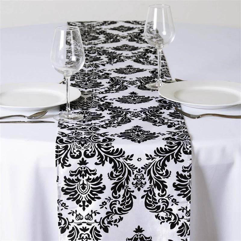 12 x 108 inches Flocking Taffeta Table Top Damask Runners