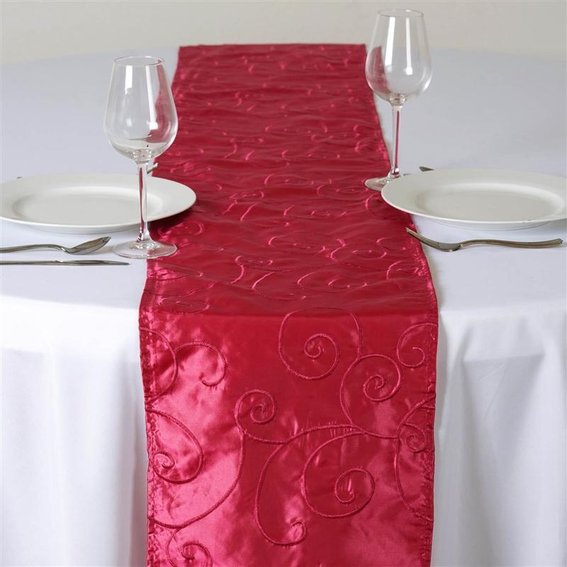 Embroidered Swirls Pattern on Taffeta Table Runner - Fuchsia RUN_04_FUSH