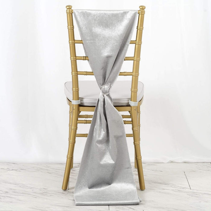 Extra Wide Premium Velvet Chair Sashes Wedding Decorations RUN_VEL_SILV