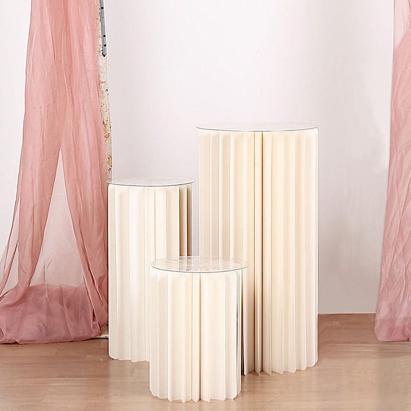 Folding DIY Accordion Pillar Cardboard Display Stand Pedestal Box - Ivory