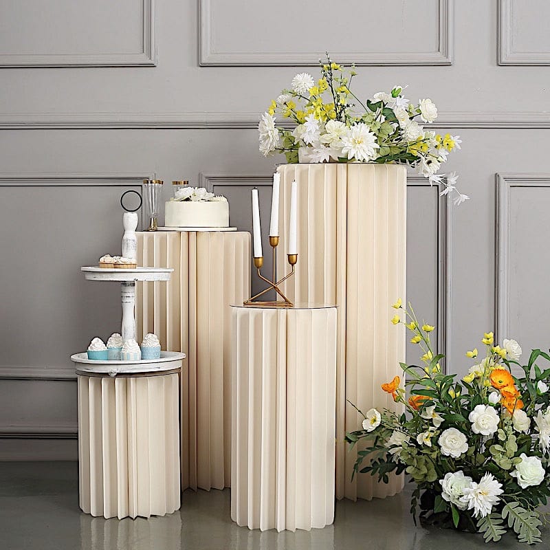 Folding DIY Accordion Pillar Cardboard Display Stand Pedestal Box - Ivory