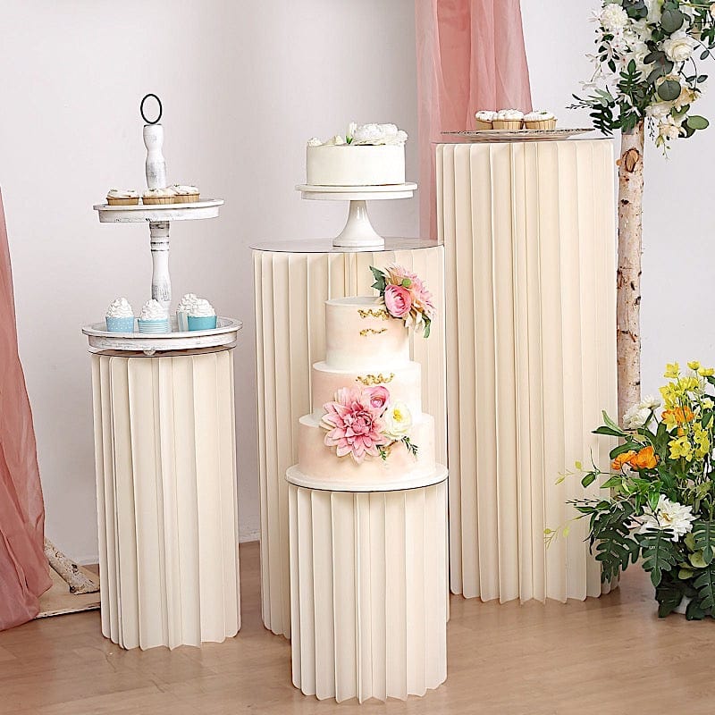 Folding DIY Accordion Pillar Cardboard Display Stand Pedestal Box - Ivory