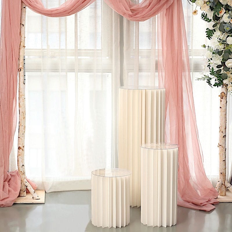 Folding DIY Accordion Pillar Cardboard Display Stand Pedestal Box - Ivory