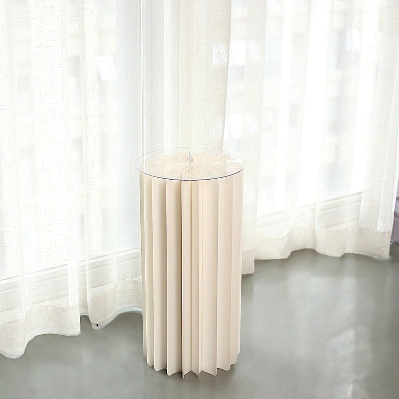 Folding DIY Accordion Pillar Cardboard Display Stand Pedestal Box - Ivory