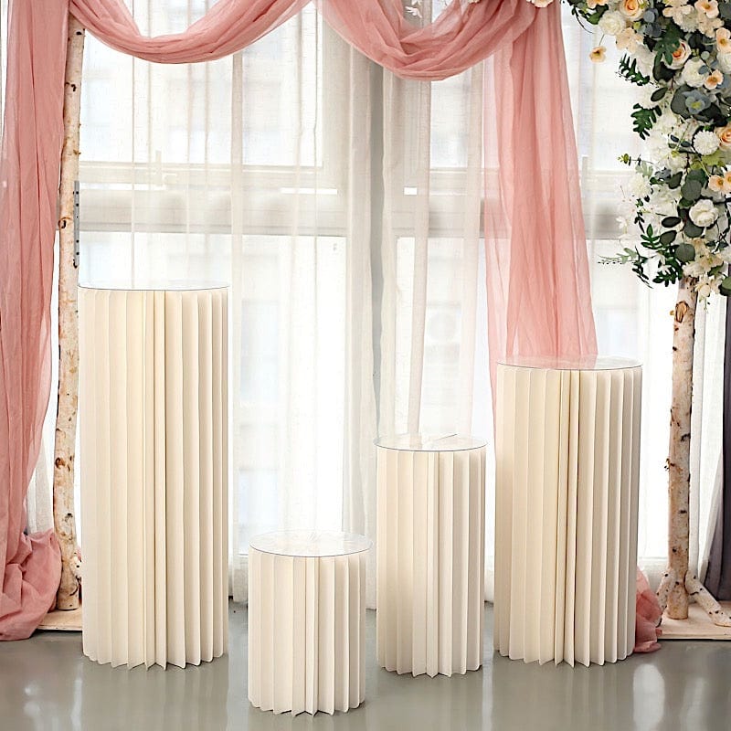 Folding DIY Accordion Pillar Cardboard Display Stand Pedestal Box - Ivory