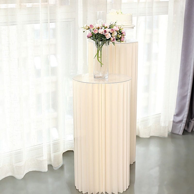 Folding DIY Accordion Pillar Cardboard Display Stand Pedestal Box - Ivory