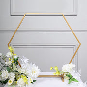 Geometric Metal Flower Frame Hexagon Table Wedding Arch Centerpiece - Gold