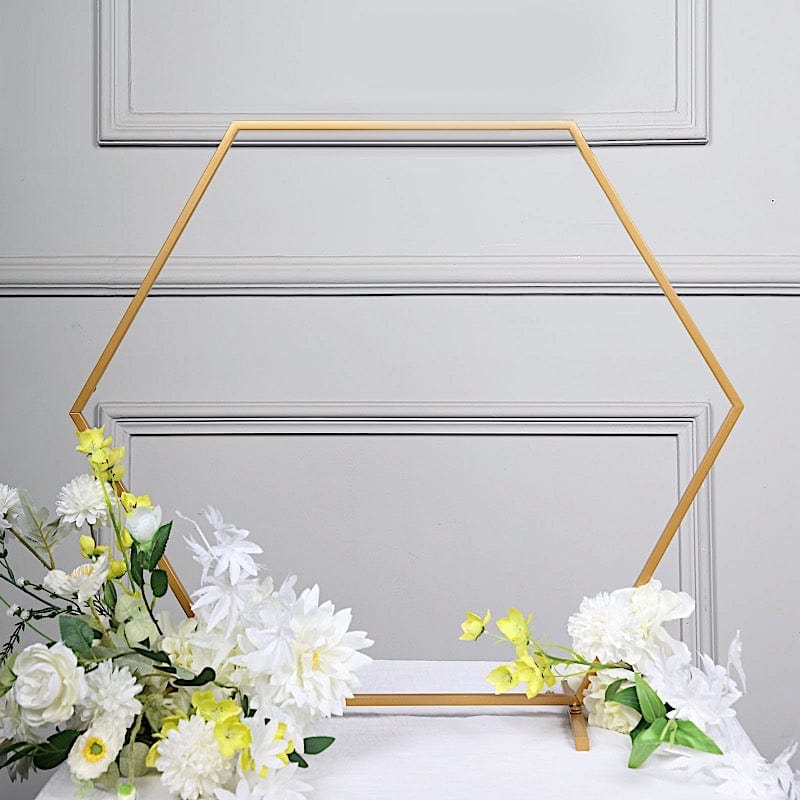Geometric Metal Flower Frame Hexagon Table Wedding Arch Centerpiece - Gold