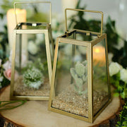 Geometric Metal Lantern Candle Holder Hanging Terrarium - Gold and Clear