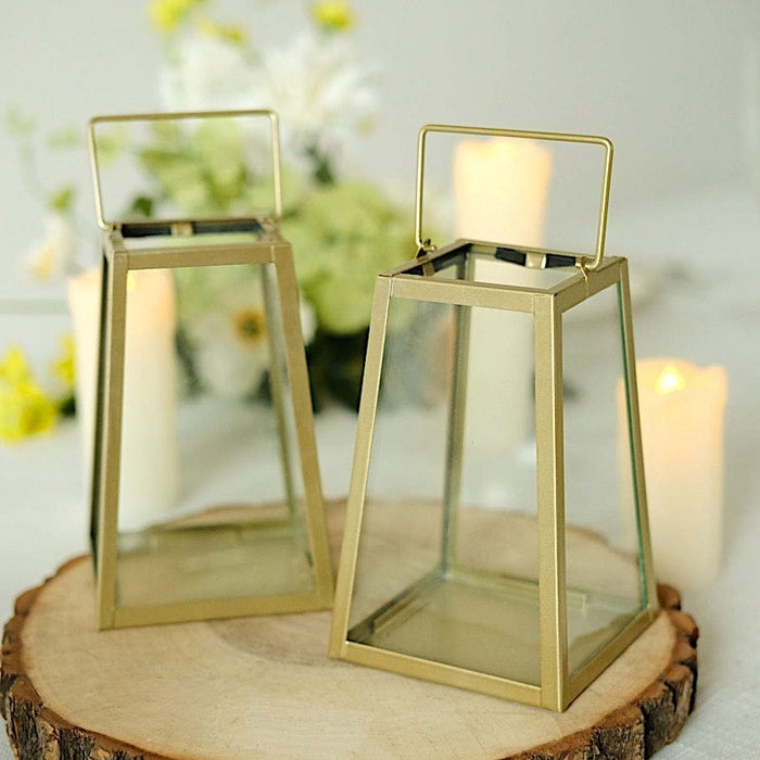 Geometric Metal Lantern Candle Holder Hanging Terrarium - Gold and Clear