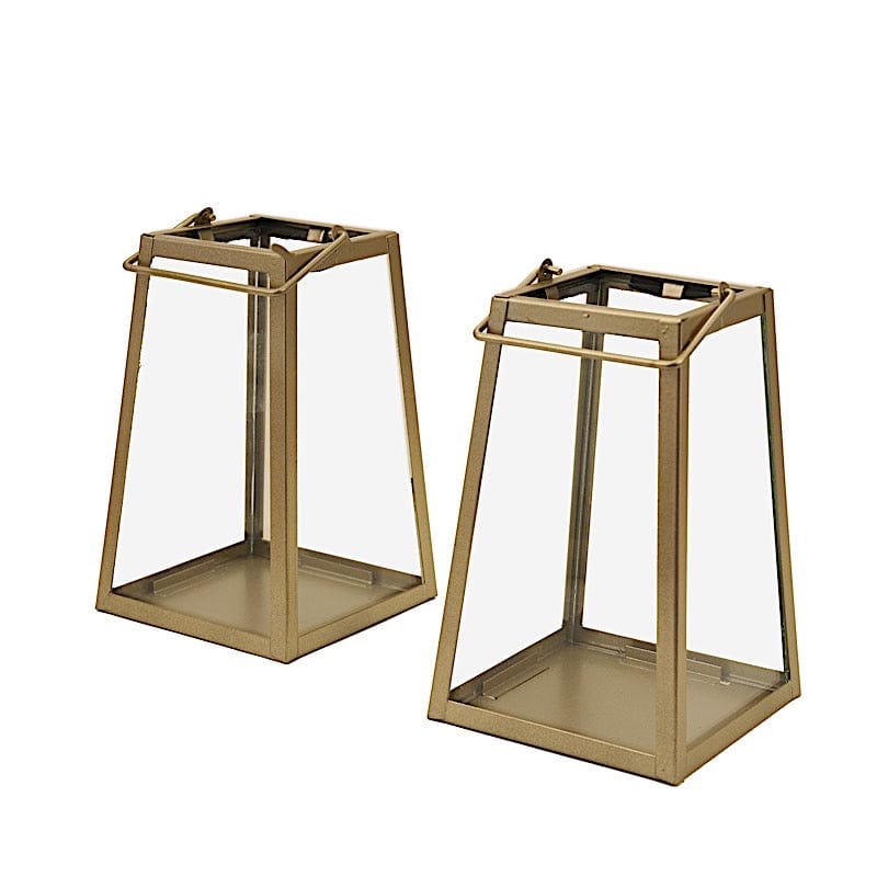 Geometric Metal Lantern Candle Holder Hanging Terrarium - Gold and Clear