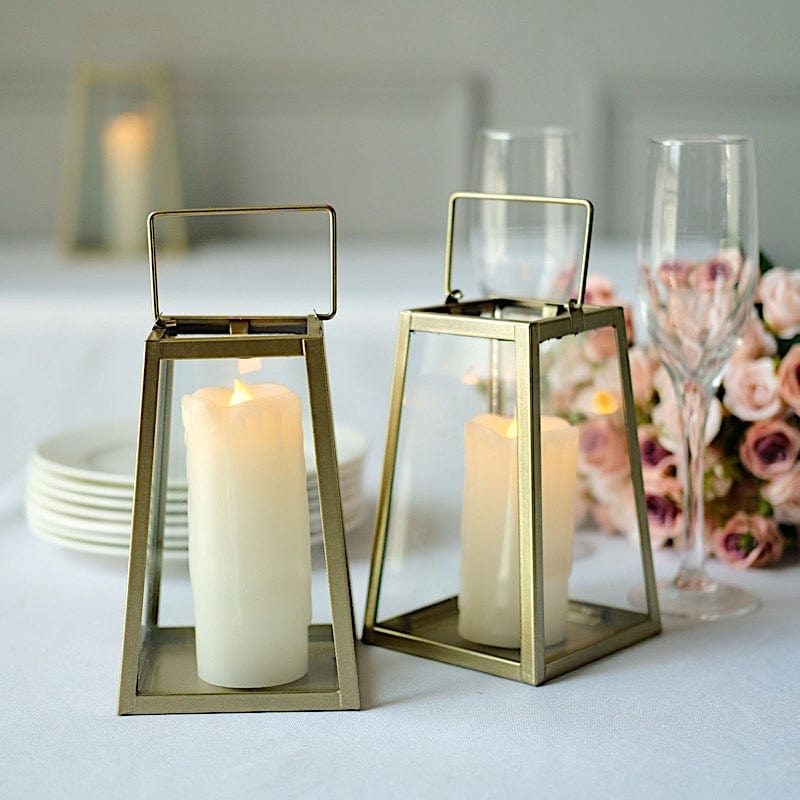 Geometric Metal Lantern Candle Holder Hanging Terrarium - Gold and Clear