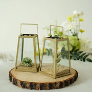 Geometric Metal Lantern Candle Holder Hanging Terrarium - Gold and Clear