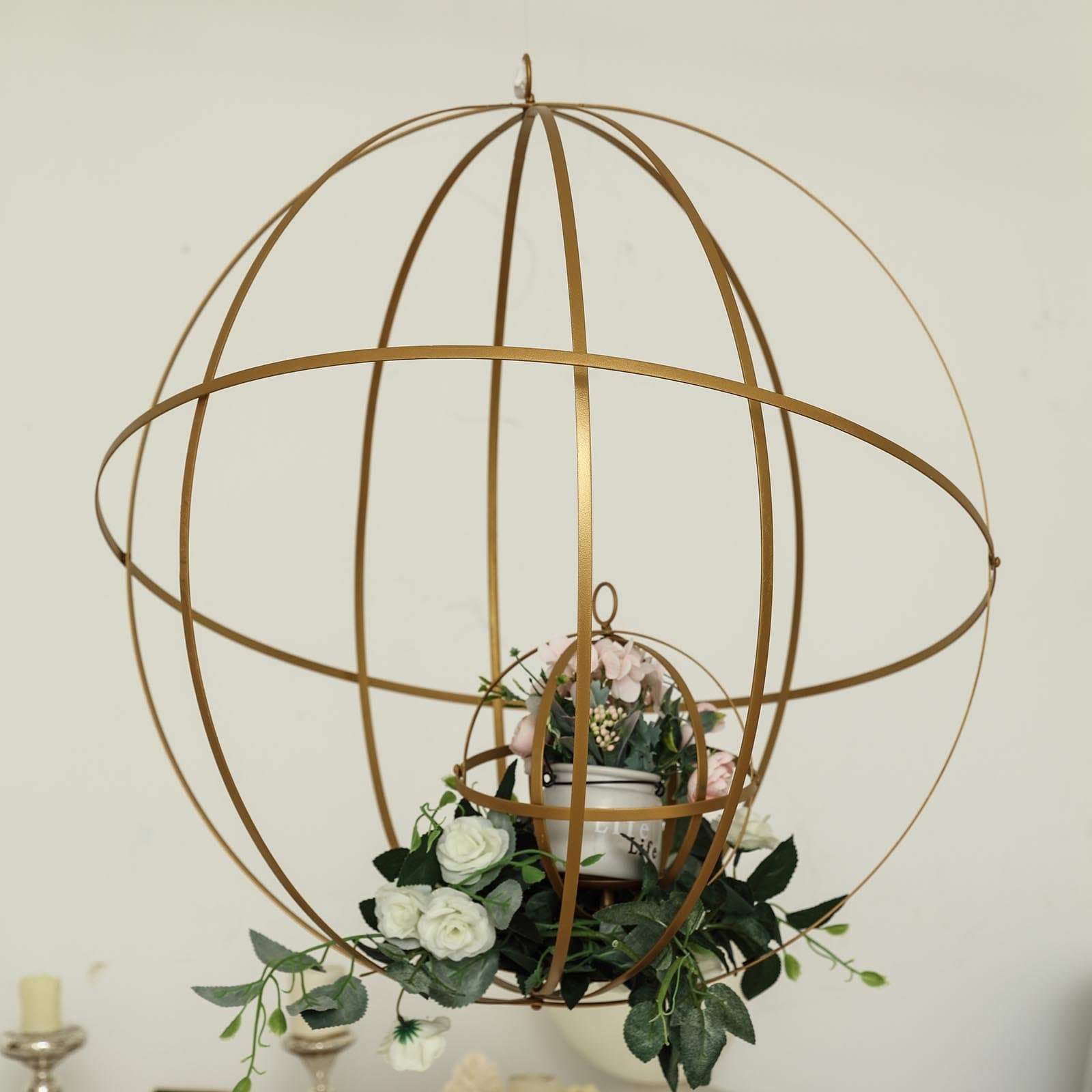 Globe Ring Candle Holder Hanging Metal Lantern