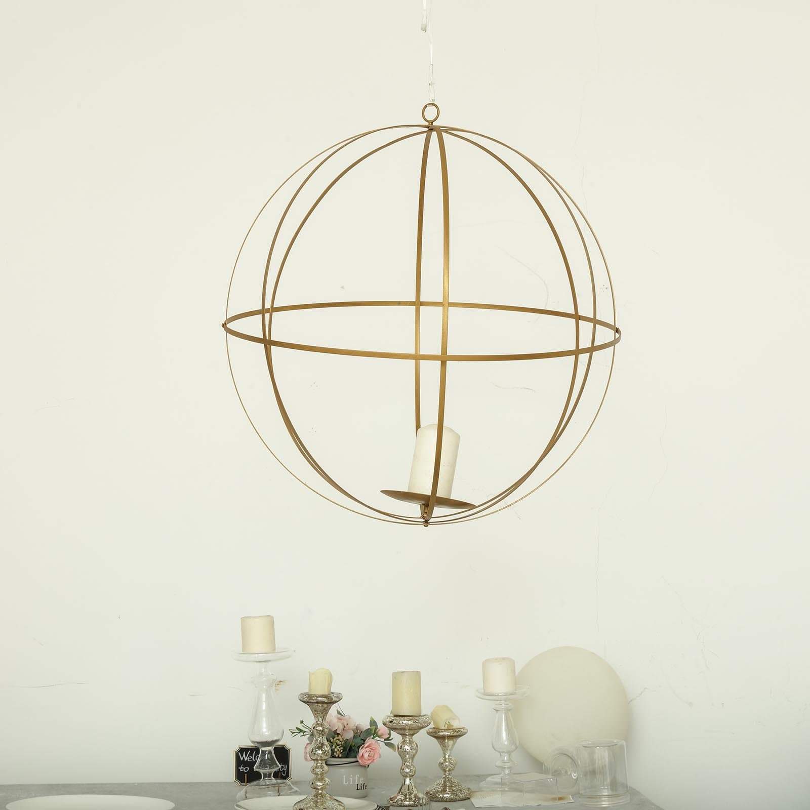 Globe Ring Candle Holder Hanging Metal Lantern