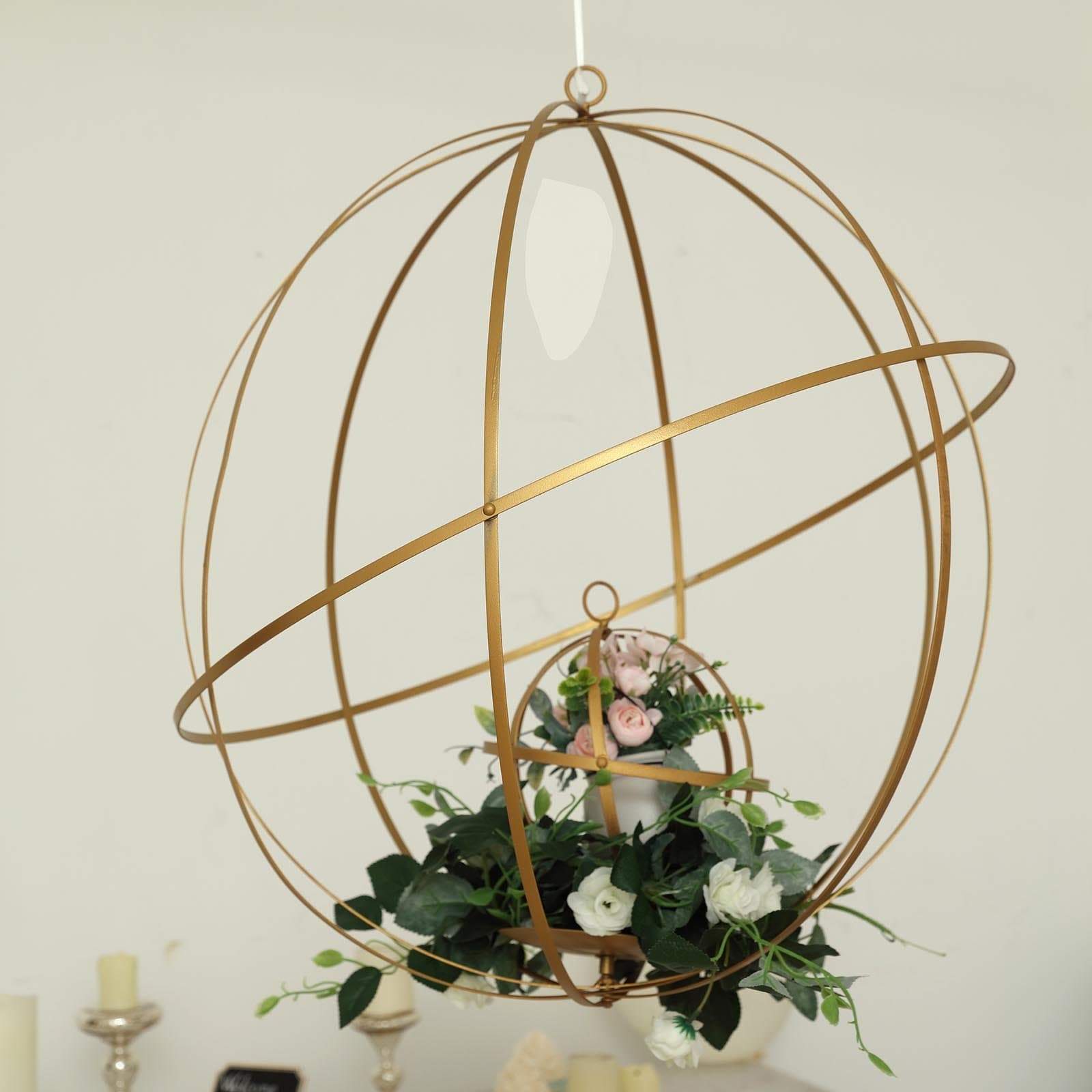 Globe Ring Candle Holder Hanging Metal Lantern