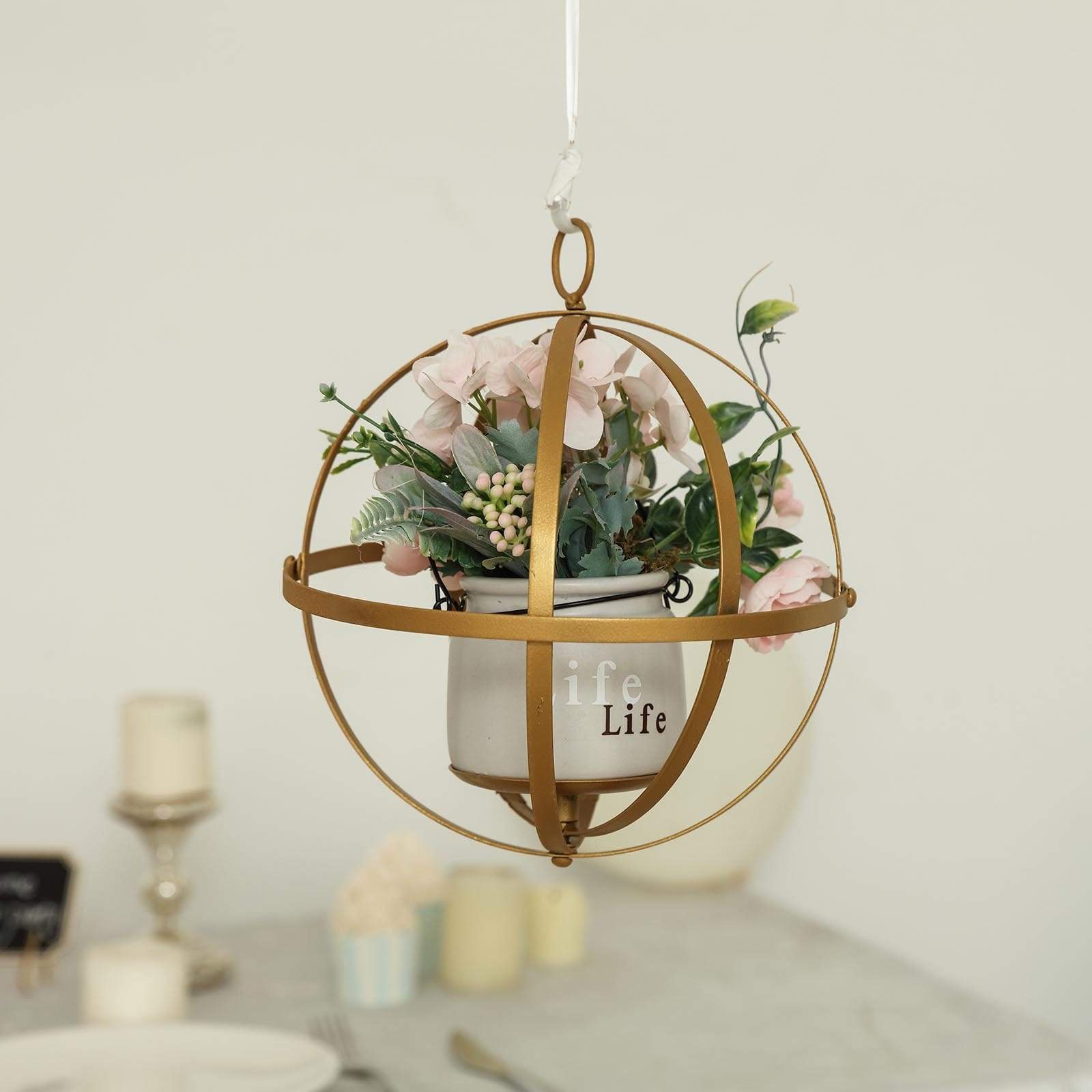 Globe Ring Candle Holder Hanging Metal Lantern