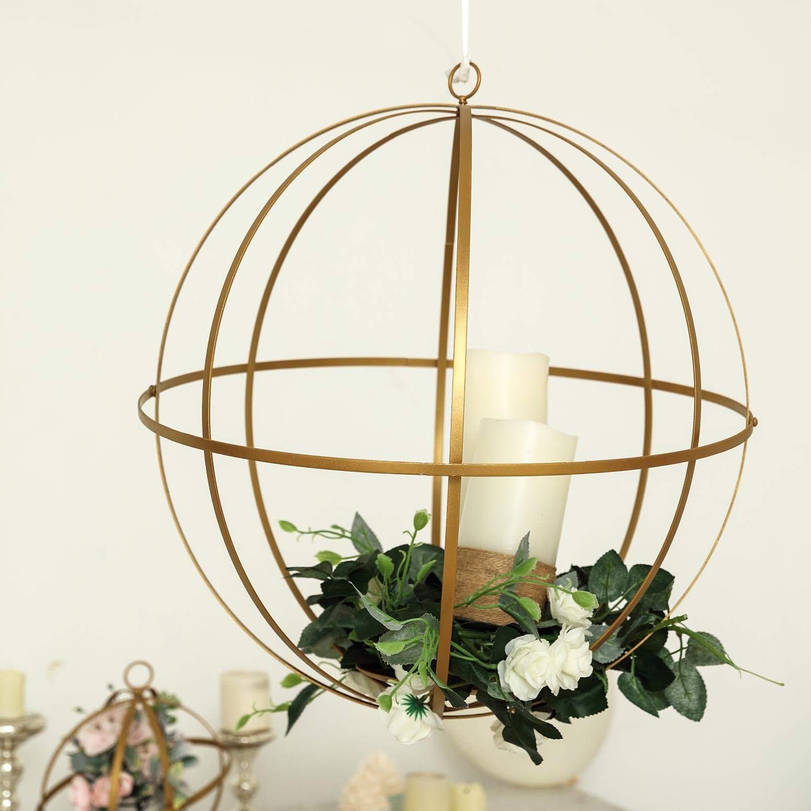 Globe Ring Candle Holder Hanging Metal Lantern