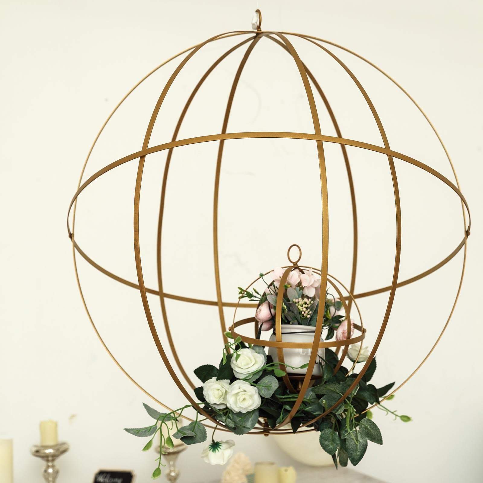 Globe Ring Candle Holder Hanging Metal Lantern