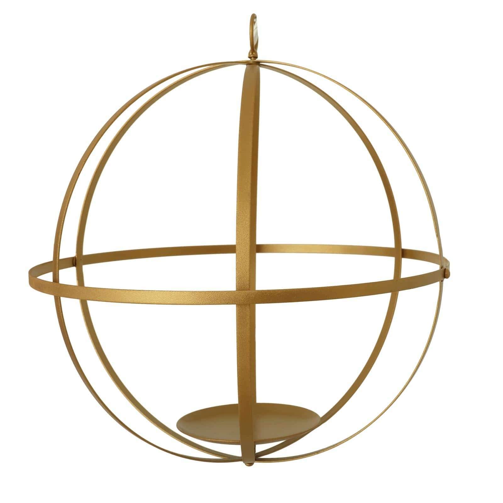 Globe Ring Candle Holder Hanging Metal Lantern IRON_HOLD_007_24_GOLD