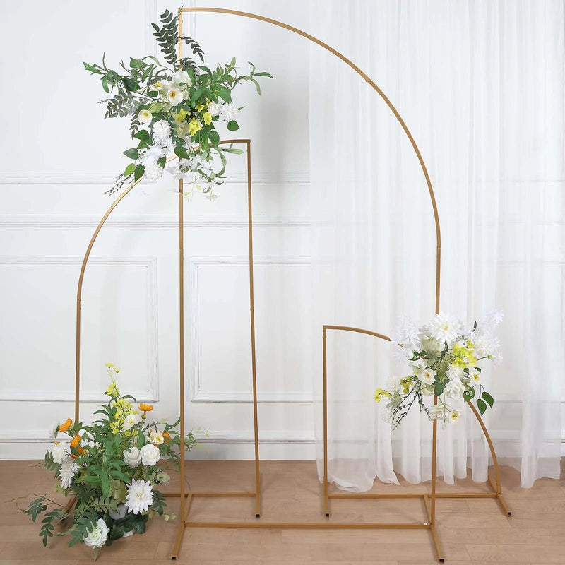 Half Moon Metal Floral Display Frame Wedding Arch Backdrop Stand - Gold