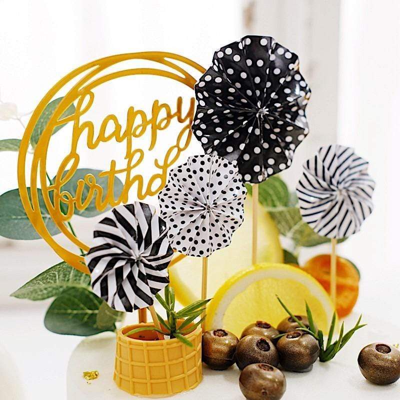 Happy Birthday Cake Topper Set with Paper Fans and Confetti Balloon