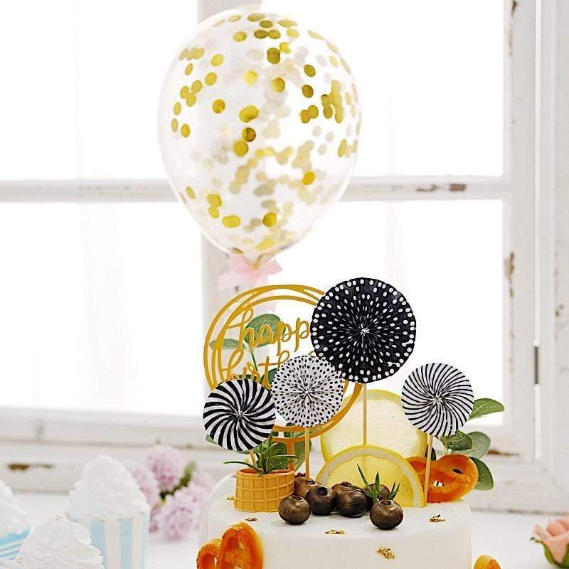Happy Birthday Cake Topper Set with Paper Fans and Confetti Balloon