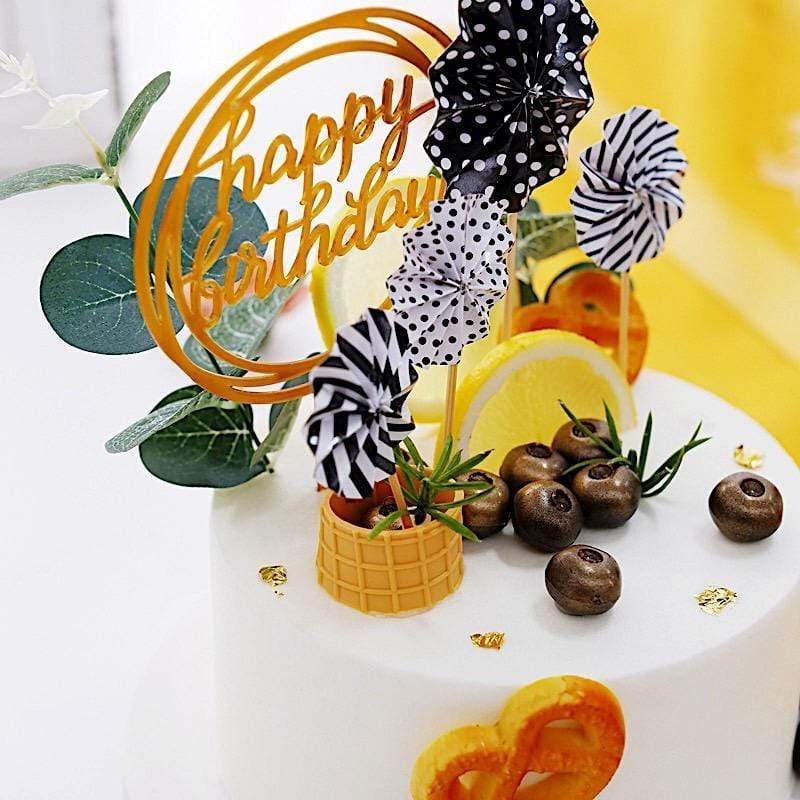 Happy Birthday Cake Topper Set with Paper Fans and Confetti Balloon