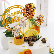 Happy Birthday Cake Topper Set with Paper Fans and Confetti Balloon