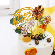 Happy Birthday Cake Topper Set with Paper Fans and Confetti Balloon