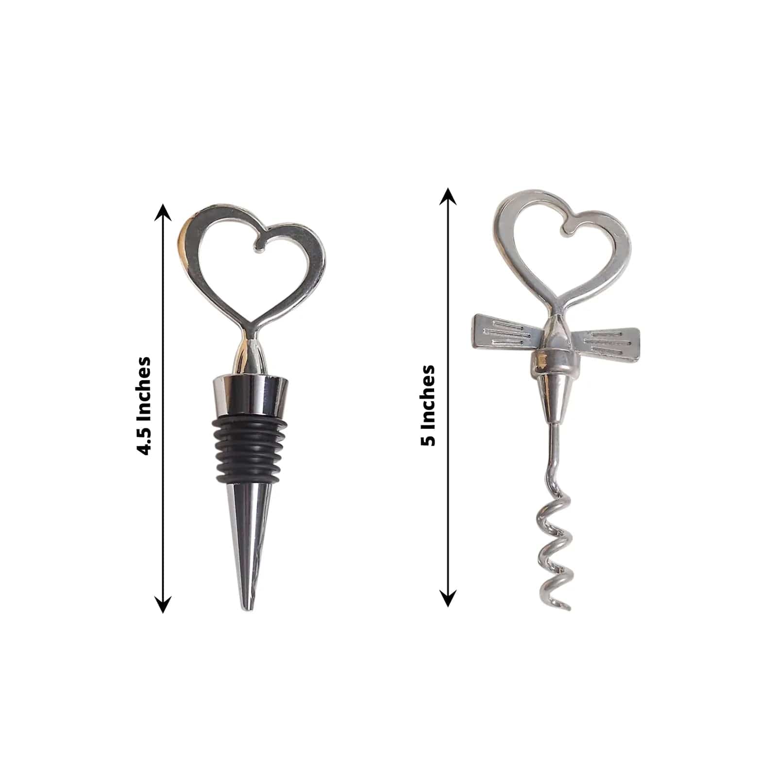 Heart Wine Bottle Stopper and Opener Gift Set Wedding Favor - Silver STOP_HRT01_SILV