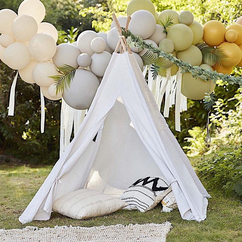 White Teepee Play Tent for Kids Indoor Outdoor Children Playhouse