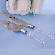 Knife and Server Crystal Handles Cake Serving Set - Silver with Clear PLTC_CLR_SERV