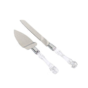 Knife and Server Crystal Handles Cake Serving Set - Silver with Clear PLTC_CLR_SERV