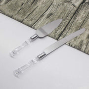 Knife and Server Crystal Handles Cake Serving Set - Silver with Clear PLTC_CLR_SERV