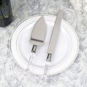 Knife and Server Crystal Handles Cake Serving Set - Silver with Clear PLTC_CLR_SERV